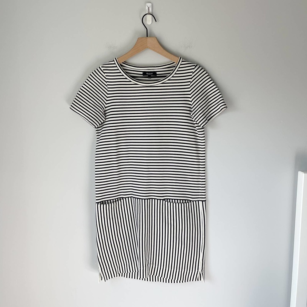 Madewell Women's Dockside T Shirt Dress Nautical Blue Stripe Size XS - Picture 2 of 6